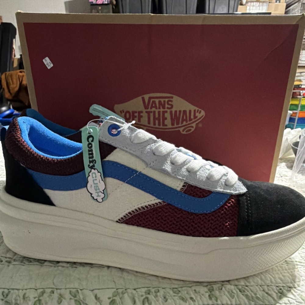 VANS Old Skool Over Beet Red Blue Canvas Sneakers Men's US 9.5 EUR 42.5
